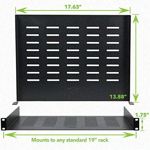 Navepoint Universal Rack Tray Vented Shelves 1U Black 14 Inches (350Mm Deep) No Lip