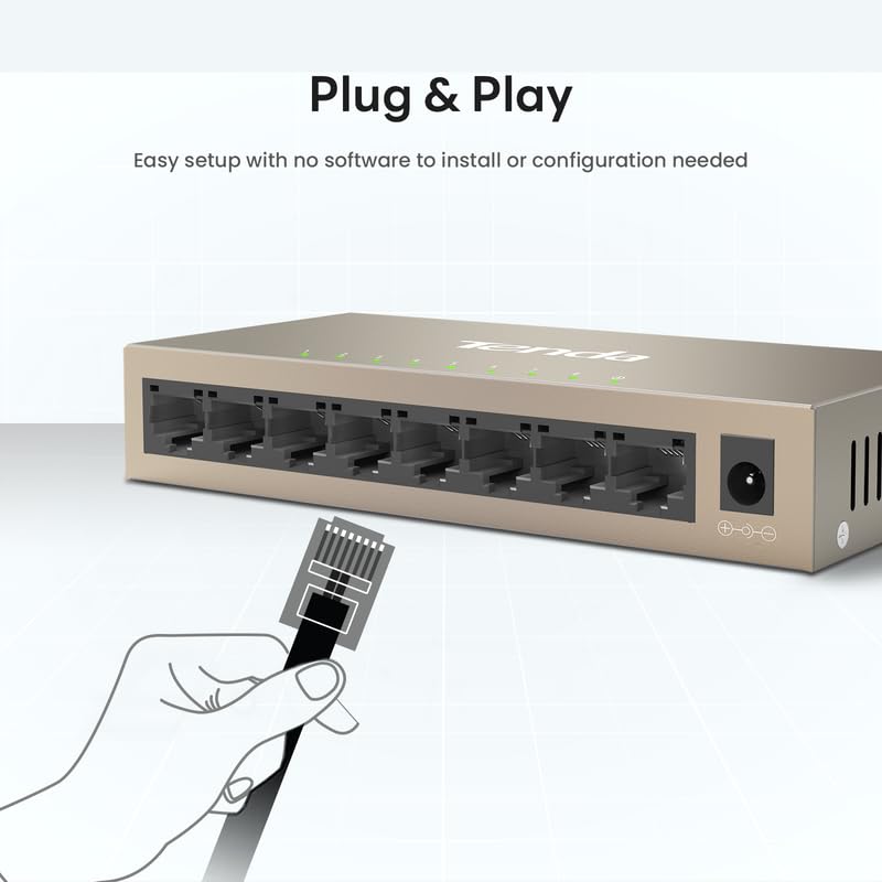 Tenda Teg1008M, 8 Port Gigabit Switch, Unmanaged Ethernet Switch With Traffic Optimization, Plug & Play, Fanless & Metal Design
