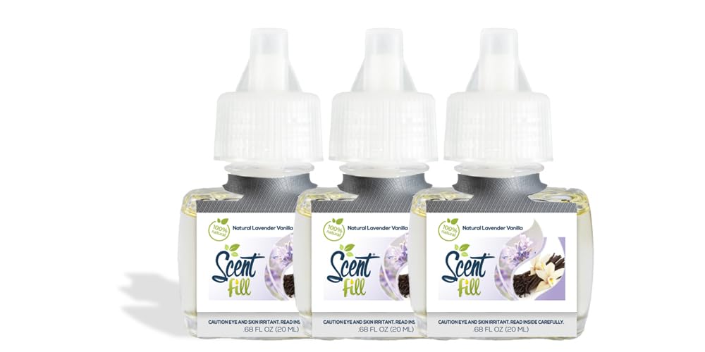 Scent Fill 100% Natural Lavender Vanilla Plug In Air Freshener, Scented Oil Refills, 3 Refills