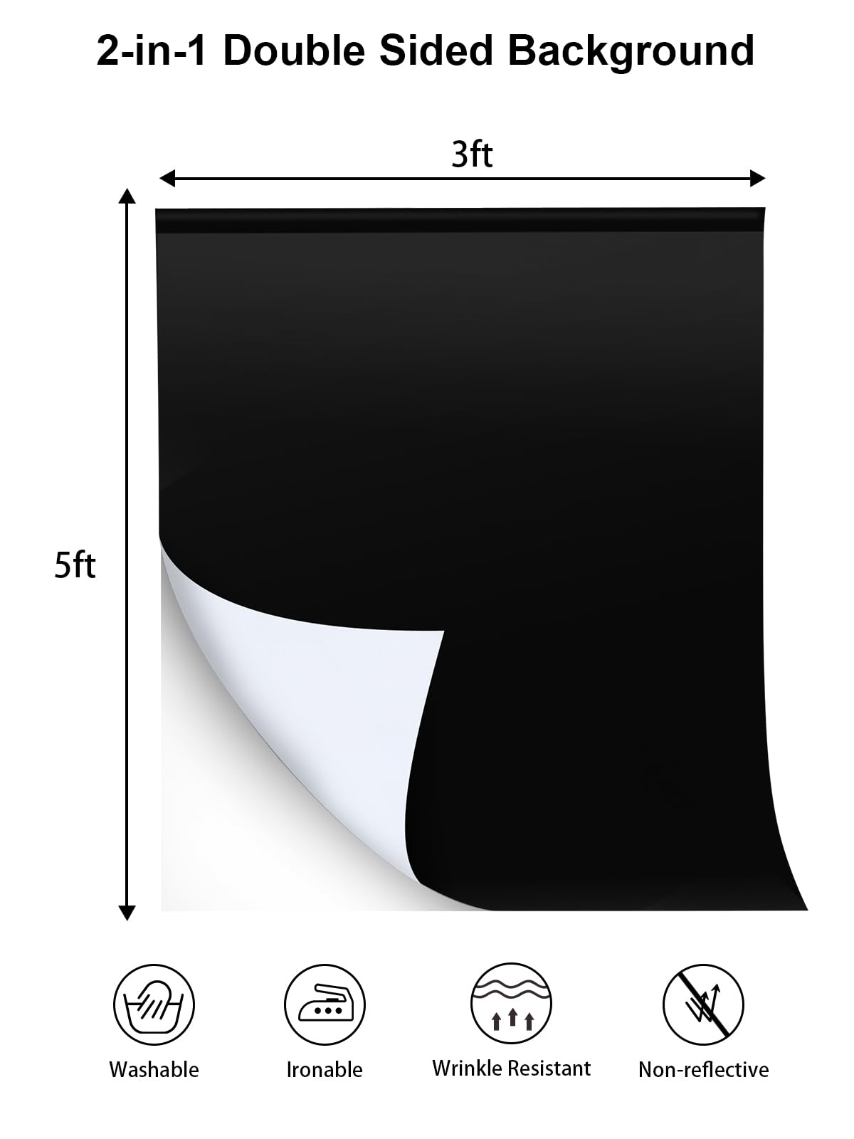 Utebit 3Ftx5Ft Black White Backdrop With 4 Spring Clamps, 2 In 1 Double Sided Background For Photography,Black & White Photo Bac