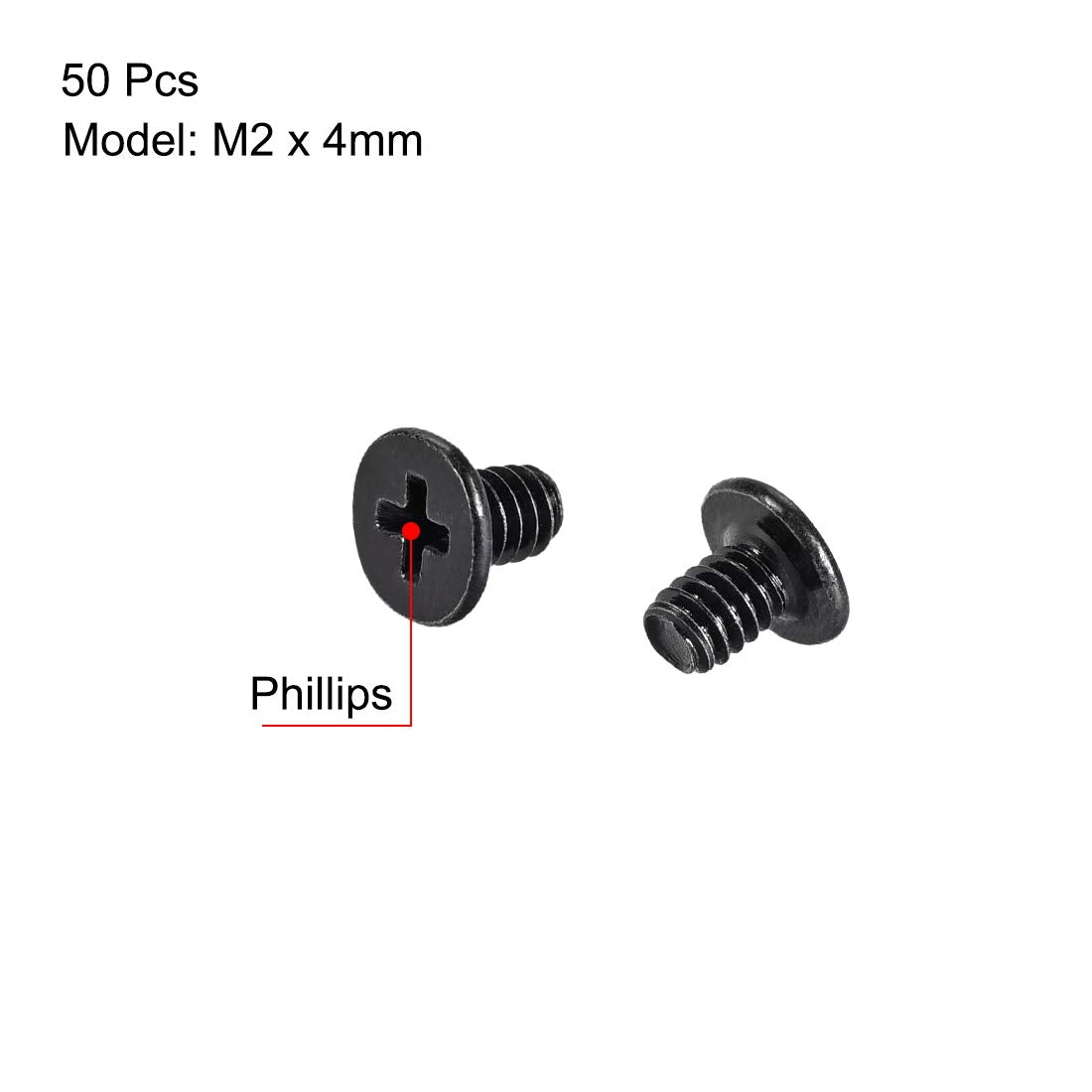 Uxcell M2X4Mm Phillips Screw Fastener Black 3.8Mm Dia Screw Head For Laptop Pc Tv Fan Switch 50Pcs