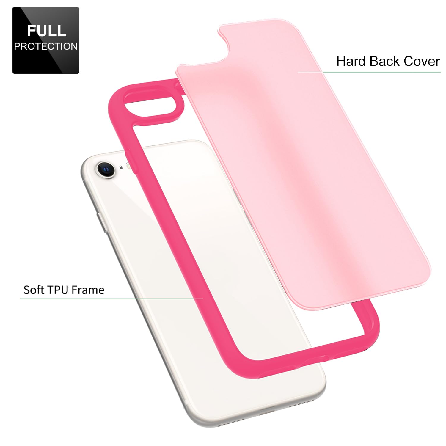 Tenoc Phone Case Compatible With Iphone Se (2Nd 2020 And 3Rd 2022 Generation) & Iphone 7 & Iphone 8, Hot Pink Case Translucent P
