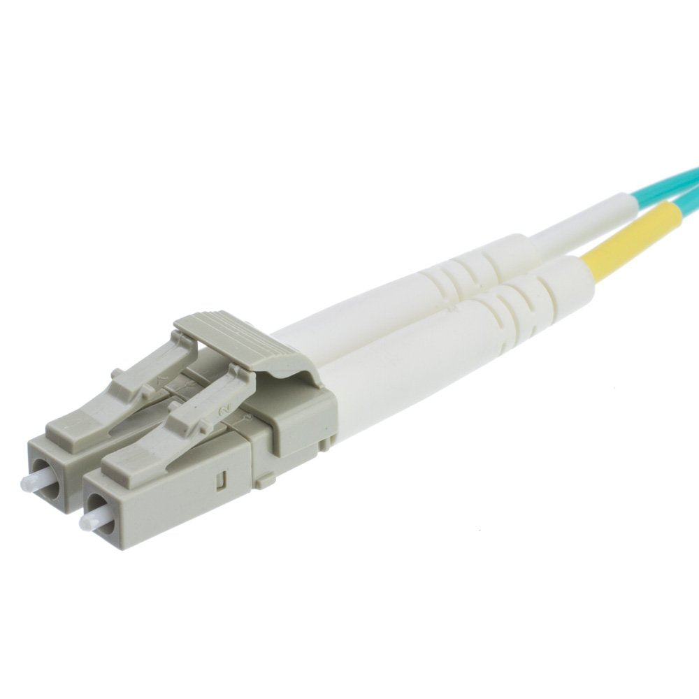 Cable Wholesale 10 Gigabit Aqua Fiber Optic Cable LC/LC Multimode Duplex 50/125 9 Meter 29.5 Foot