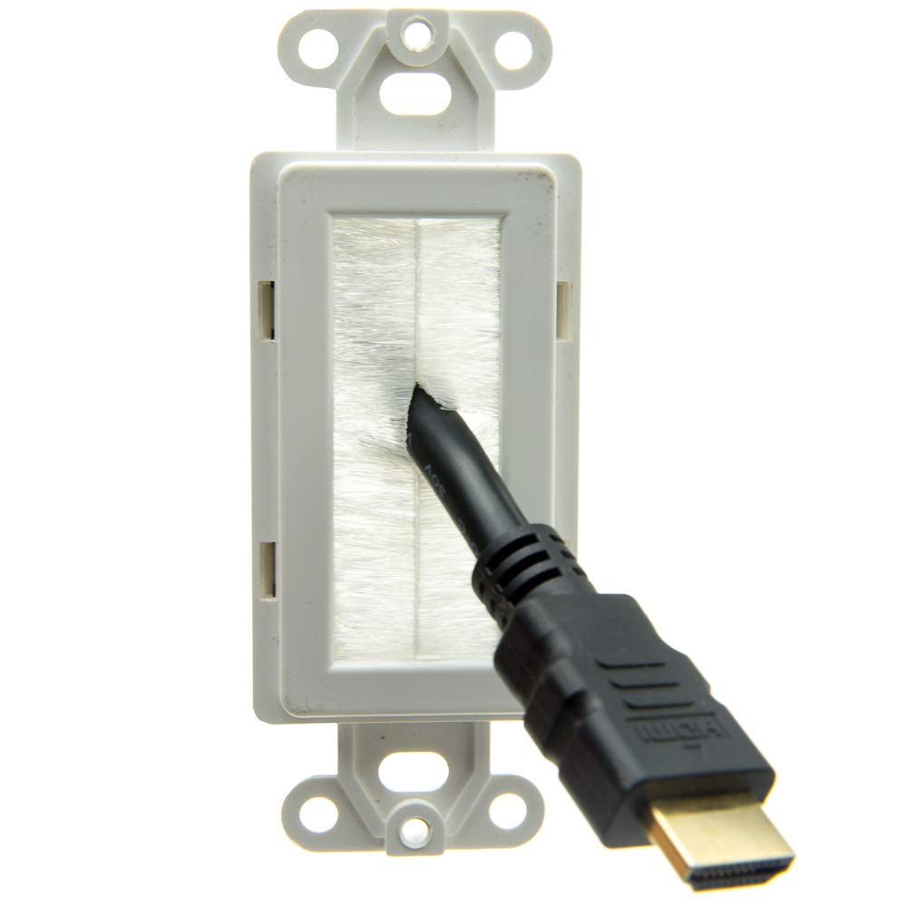 Decora Brush Cable Pass Through Wall Plate Insert, White, In Wall Cable Insert For Cable Management, Single Gang