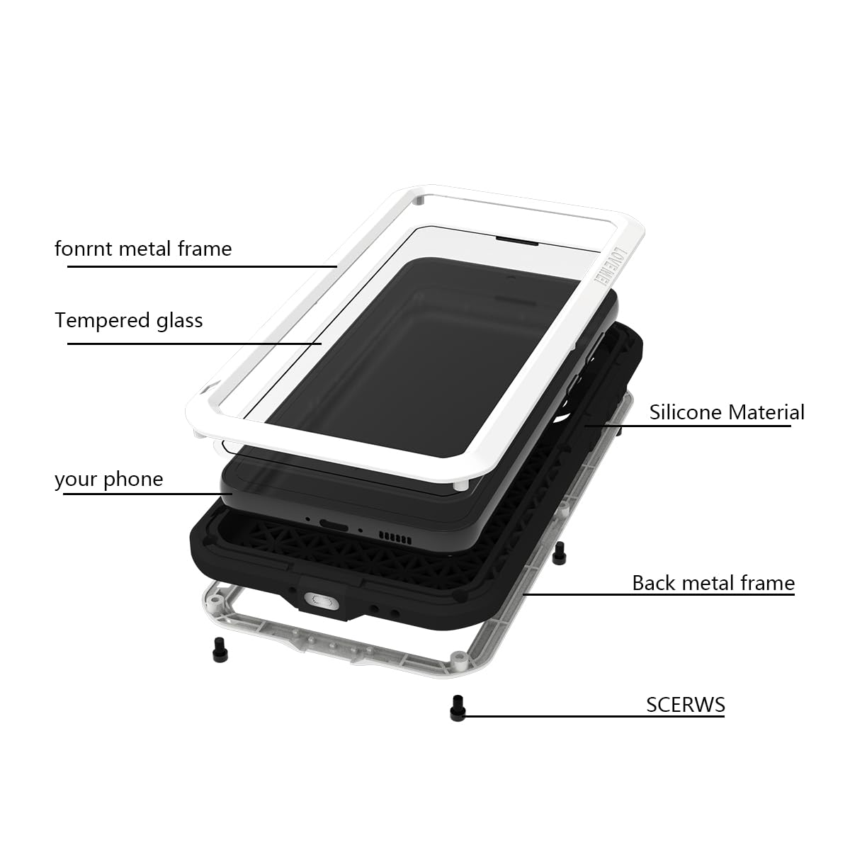 Love Mei For Samsung Galaxy S23 Fe Metal Case, Heavy Duty Military Grade Rugged Cover Shockproof Dustproof Full Body Case With B
