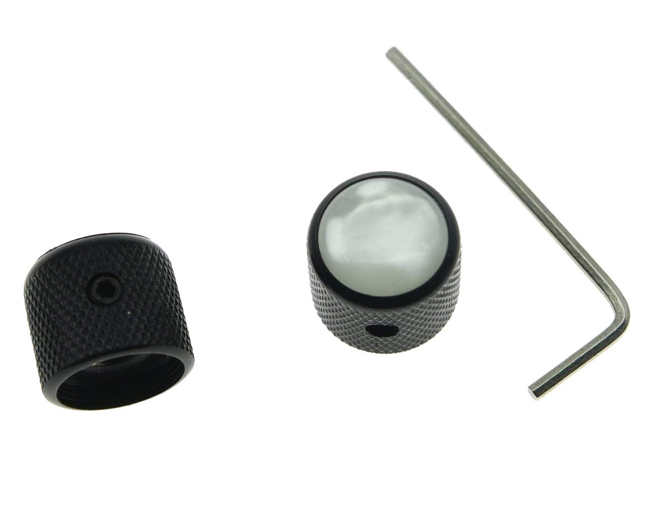 Dopro 2Pcs Black With White Pearl Cap Guitar Dome Knobs For Tele Telecaster Set Screw Guitar Bass Knob
