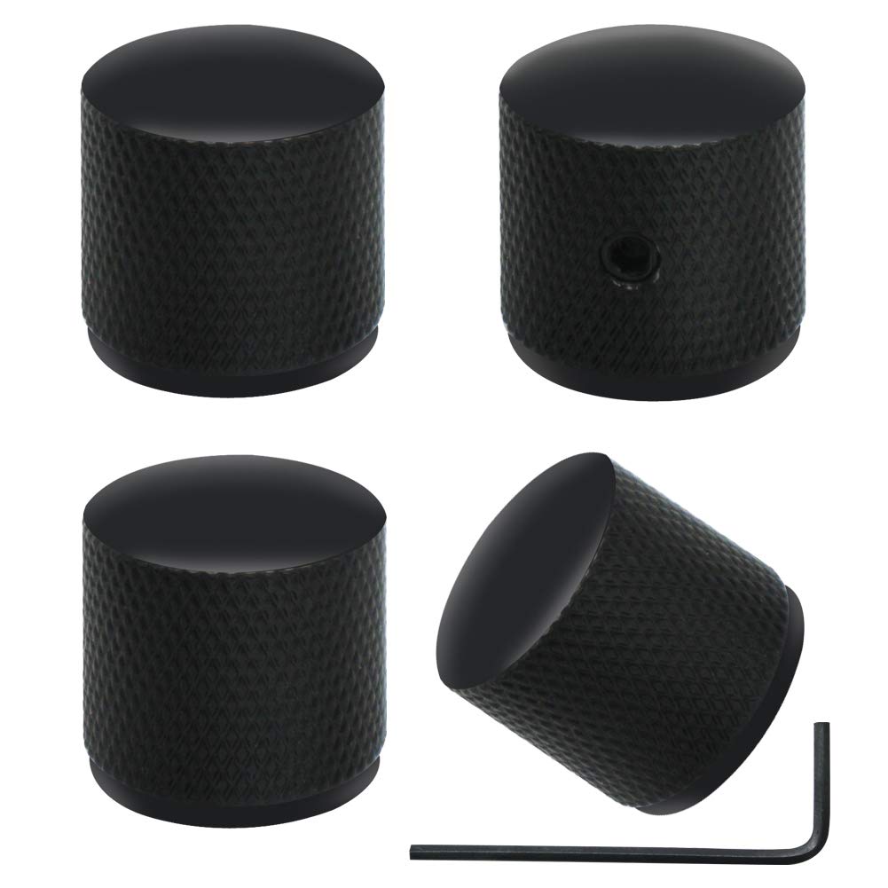Mxuteuk 4Pcs Black Metal Potentiometer Control Knob Volume Audio Electric Guitar Bass Screw Type 18 X 18Mm (Dh) Knob 10 Bk