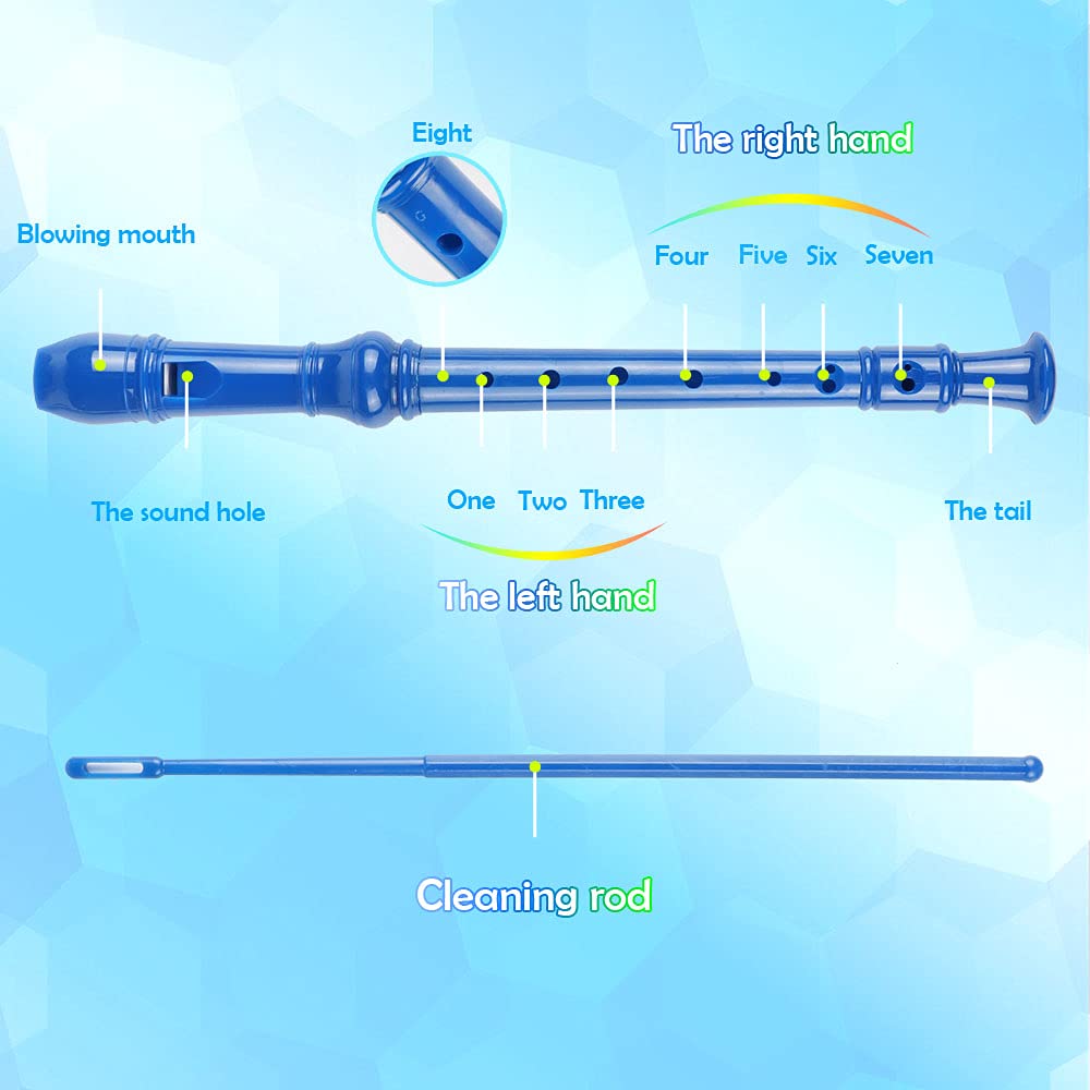 Mr.Power Soprano Recorder German Style C Key 8 Holes Easy Instrument For Beginners School Student Home Entertainment (Blue)
