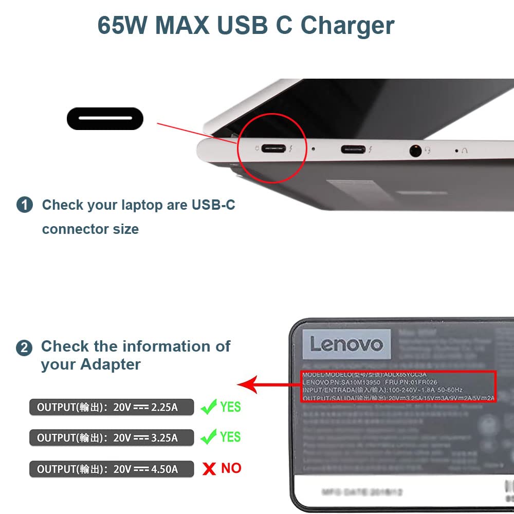 65W Usb C Charger Fit For Lenovo Thinkpad/Chromebook/Yoga Charger, For Thinkpad T14 T15 E14 E15 X13 L13 L14 L15 X1 T480 T490 T59
