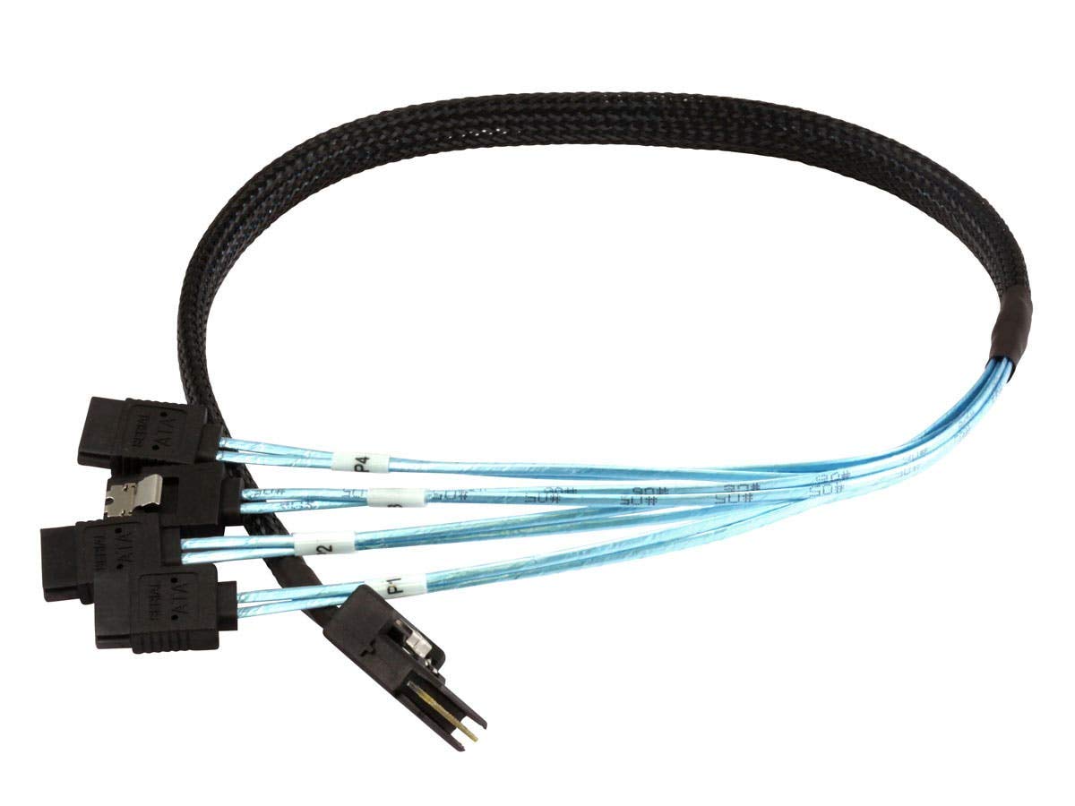 Monoprice 0.5M 30Awg Internal Mini Sas 36Pin (Sff 8087) Male W/ Latch To Sata 7Pin Female (X4) Forward Breakout Cable   Black