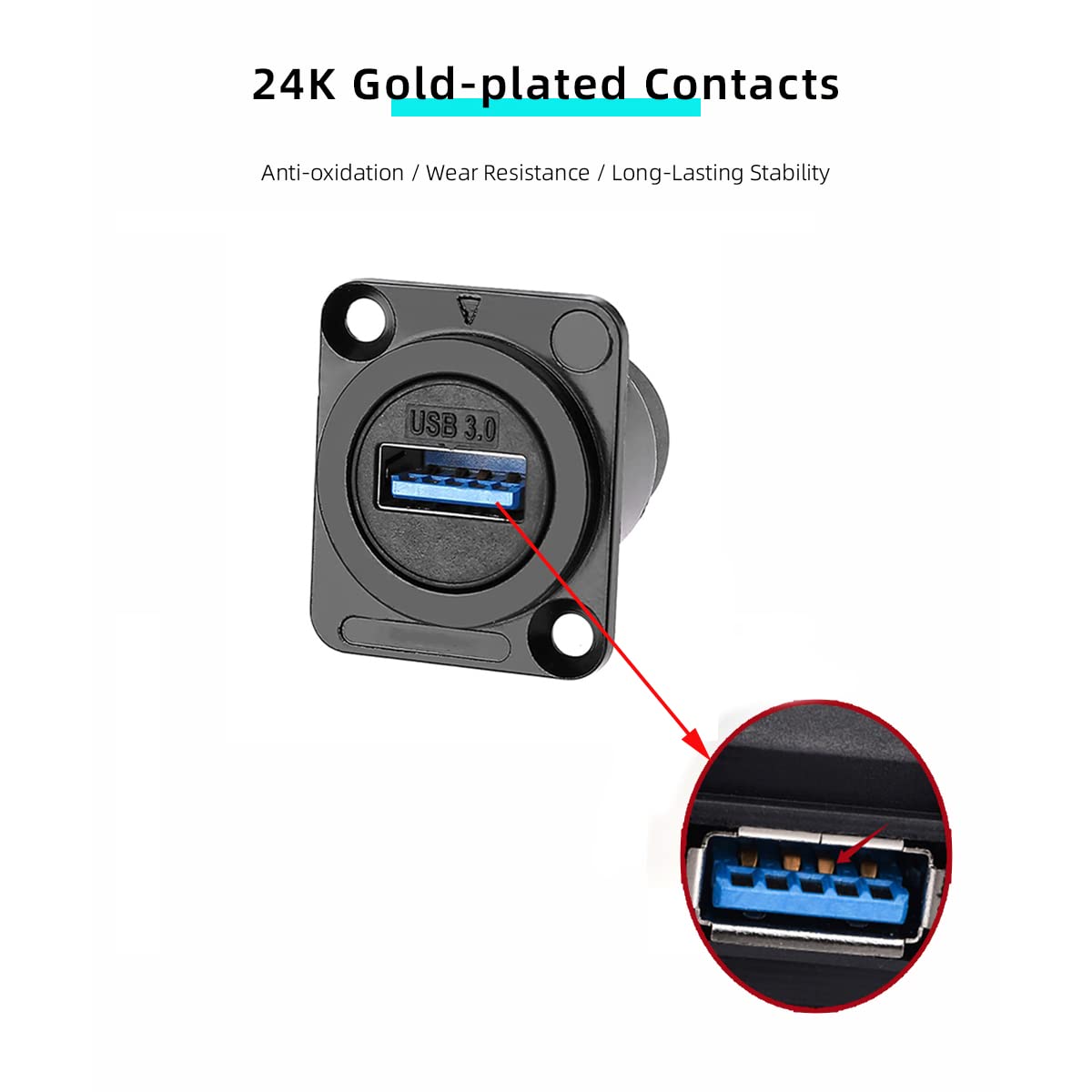 Penglin 5Pcs Usb3.0 D Series Panel Mount Connector,Waterproof Usb Port Socket 86 Panel Mount Square Female To Female Converter D