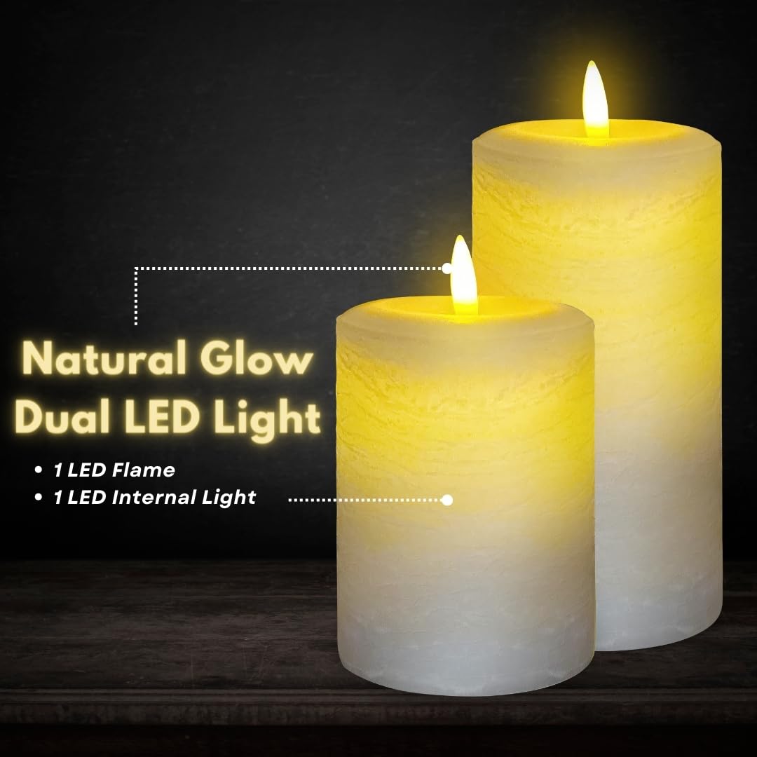 Lumipur Signature Natural Glow Flameless Wax Pillar 2 Pack Led Candle 3.5'' X 5'' And 3.5'' X 7'' Gray Fog
