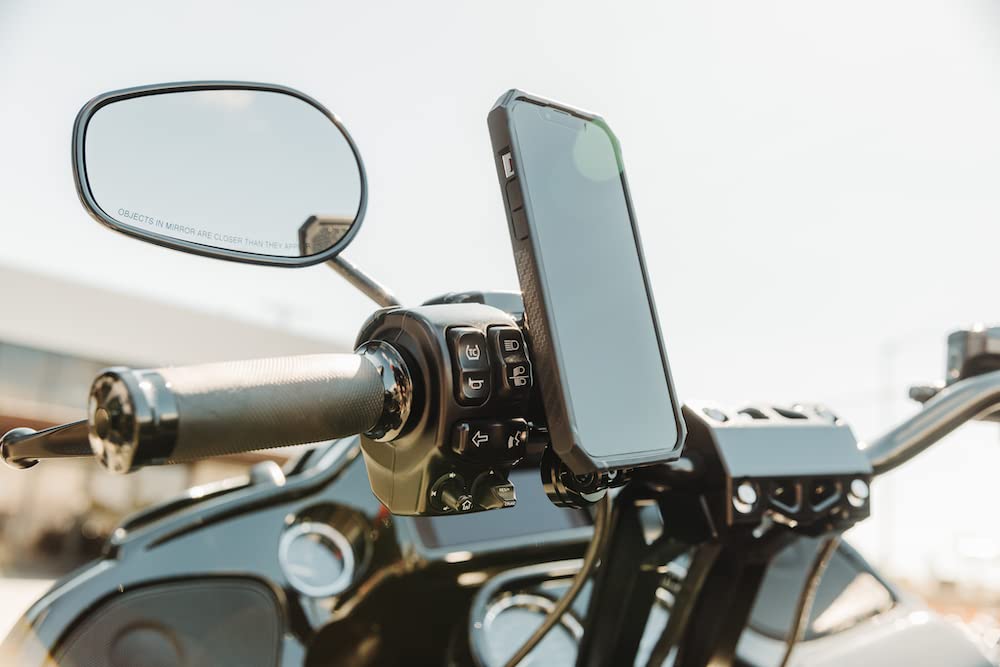 Rokform   Universal Motorcycle Cell Phone Perch Mount, Fits Most Harley's, Metrics, and Indian Cruisers, Secures Phone Via Quad Tab Twist Lock Mount and Built in Magnet Mount (Black)