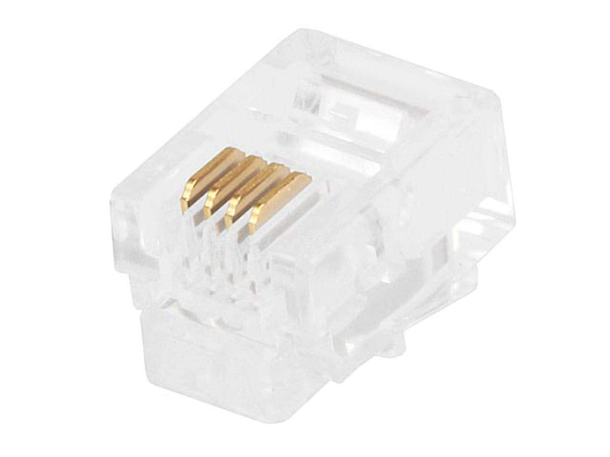Monoprice 6P4C Rj11 Modular Plugs   For Flat Solid/Stranded Cable, 1U, 2 Prongs, 50 Pack, Clear