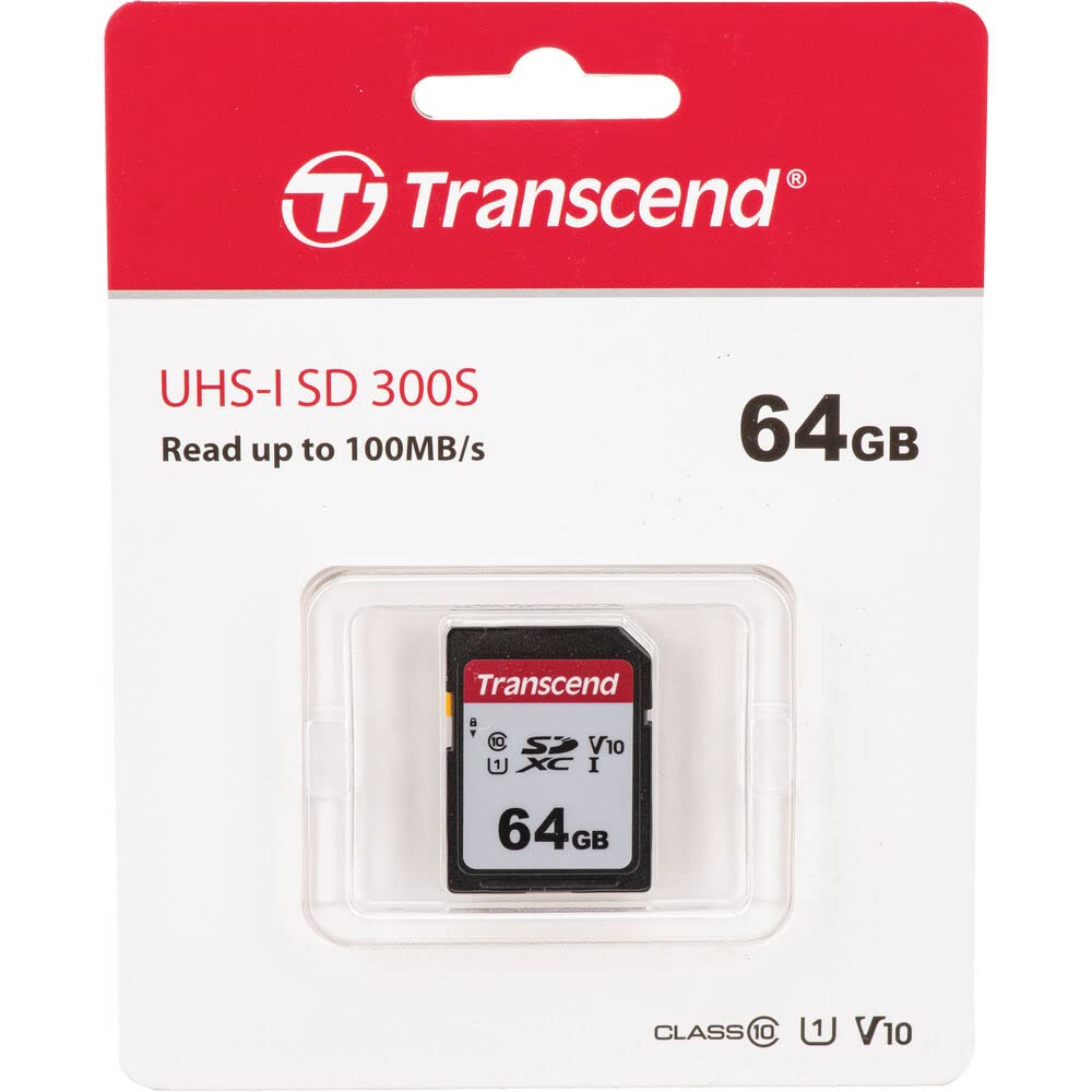 Transcend 64GB Memory Card, Compatible with Nikon COOLPIX B500 Digital Camera   SDXC UHS I Memory Card   Class 10, U1, 100MB/s, 300 Series