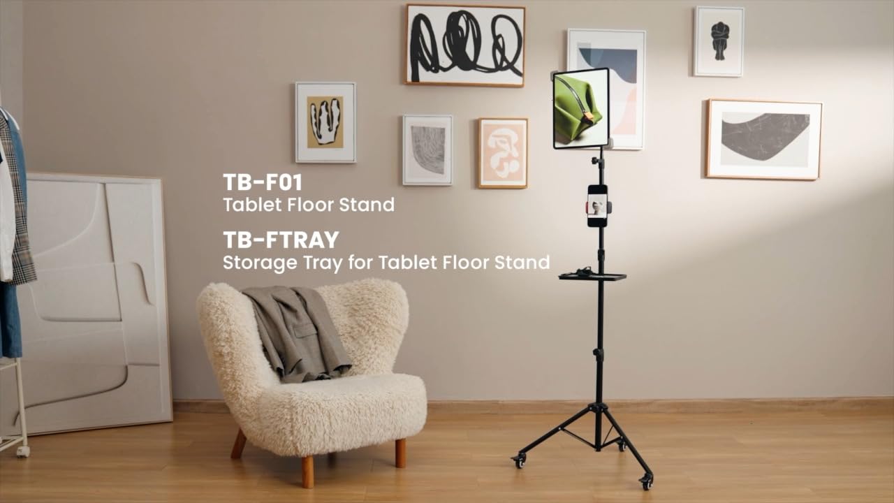 Mount Plus TB F01 Gooseneck Floor Tripod Stand with Wheel for iPhone, iPad, iPad Pro and Other Tablets Size 9' to 15' with 360� Rotating