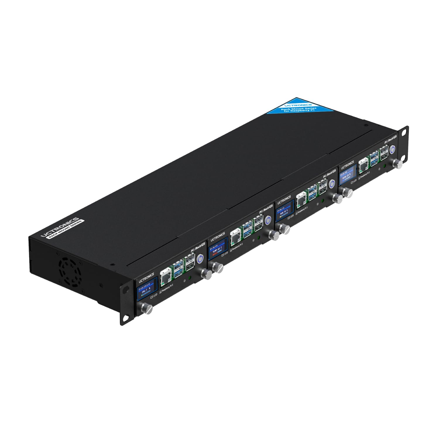 UCTRONICS Pi 5 Rack Pro, Raspberry Pi 5 NVMe Rack with 4  M.2 NVMe SSD Base, PCIe to NVMe, Safe Shutdown, 0.96 Color LCD