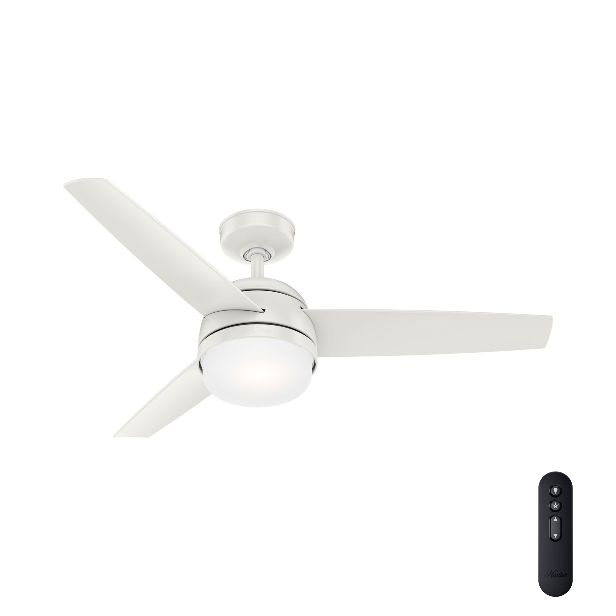 Hunter 48 inch Indoor Ceiling Fan with LED Light and Remote Control - White Ceiling Fan, Standard Mount, 3 Blades, For Bedroom,