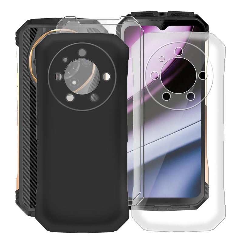 Kjyfoani For Doogee S110 Case, With [ 2 X Tempered Glass Protective Film], Black Soft Silicone Protection Sleeves Shockproof Bum