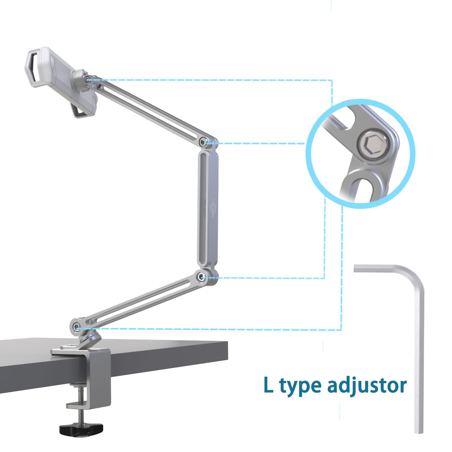 Kabcon Tablet Stand,Tablet Holder Mount With Grip Extended Long Arm,Tablet Bed Desk Mount Compatible With Ipad Pro Mini Air,Galaxy Tabs,Microsoft Surface Pro Go,Kindle Fire,4 13''Cell Phones & Tablets