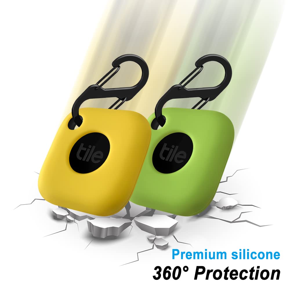 Geiomoo Silicone Case For Tile Mate 2022, Soft Scratch Resistant Cover With Carabiner (2 Pack Yellow+Fluorescent Green)