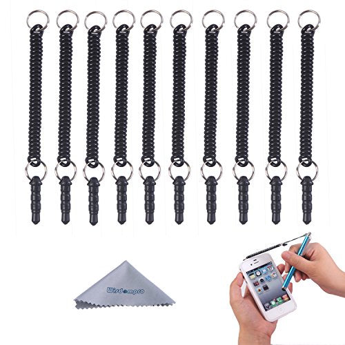 Stylus Tether, Wisdompro 10 Pack Of Detachable Elastic Coil Tether Strings/Lanyards With 3.5Mm Earphone Jack For Stylus Pens   B