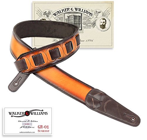 Walker & Williams Gr 01 Sunburst Finish Guitar Strap With Pick Pockets & Padded Velour Back For Acoustic, Electric, And Bass Gui