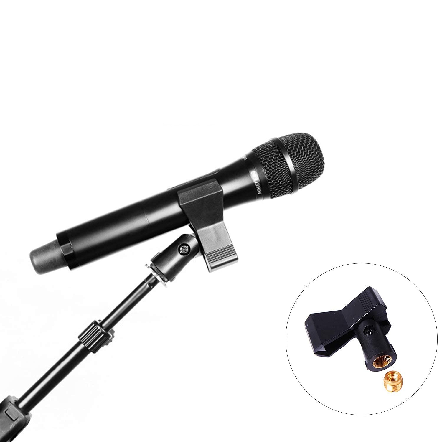 Microphone Clips For Stands,4 Pack Universal Wireless Mic Clip Holder With 5/8 To 3/8 Microphone Adapter,Knob Adjustable 180 Deg
