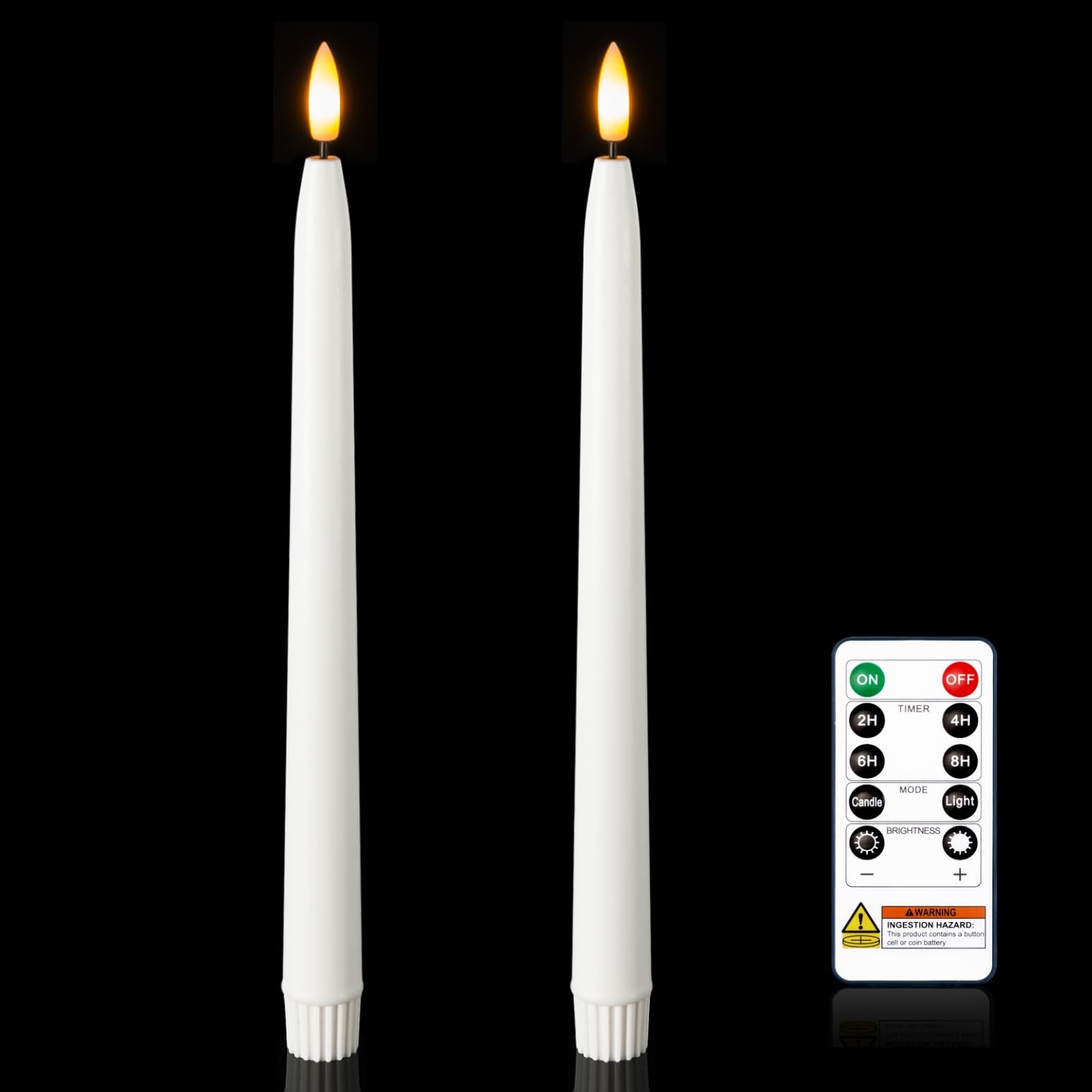 Homemory 11 inches Waxy Flameless Taper Candles with Remote Timer Dimmer, 2 Pcs Battery Operated Taper Candles with Flickering F