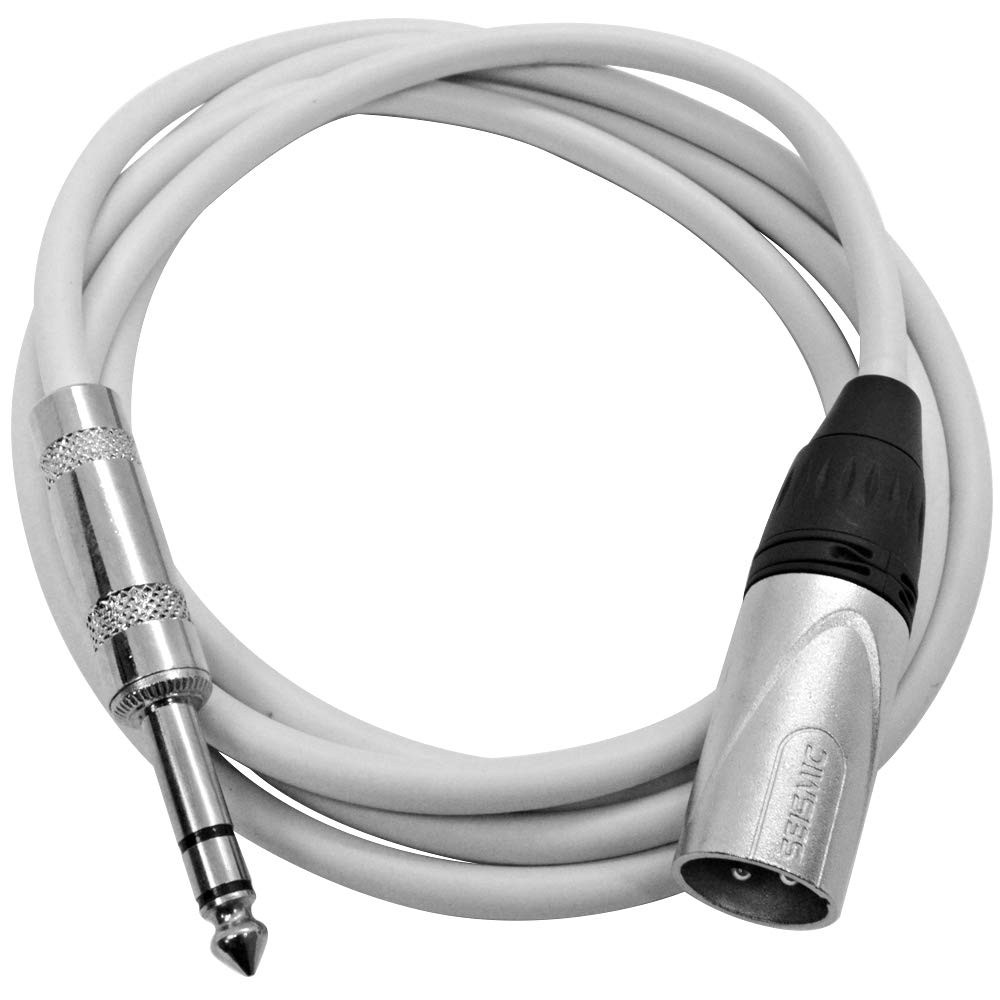 Seismic Audio - Satrxl-M6White-6Pack - 6 Pack Of 6 Foot White Xlr Male To 1/4 Inch Trs Patch Cables- 6' Professional Audio Balan