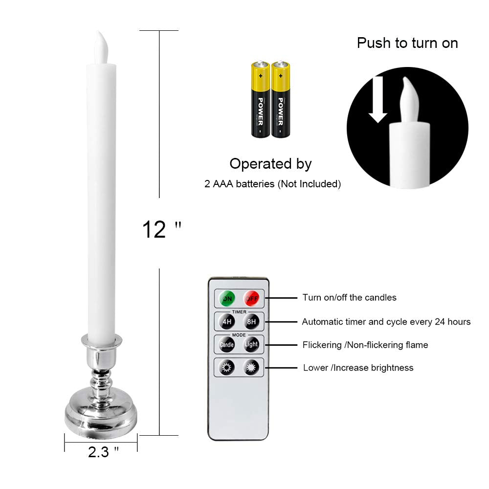 Dromance White Flameless Led Window Taper Candles Battery Operated With Remote And Timer Dimmable Flickering Light Dinner Weddin