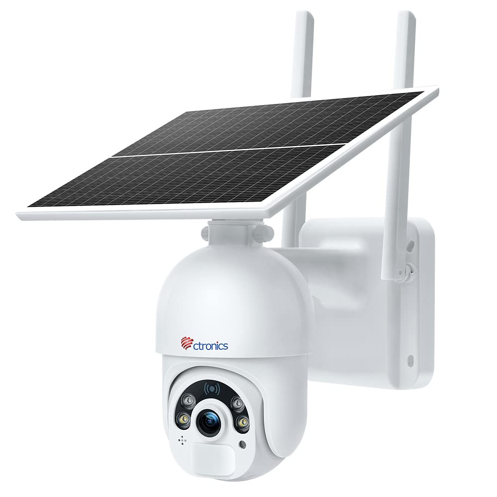 Ctronics 2K 3Mp Solar Security Camera Outdoor Wireless Wifi With 360    View, Ptz Surveillance Camera Battery Powered For Home S