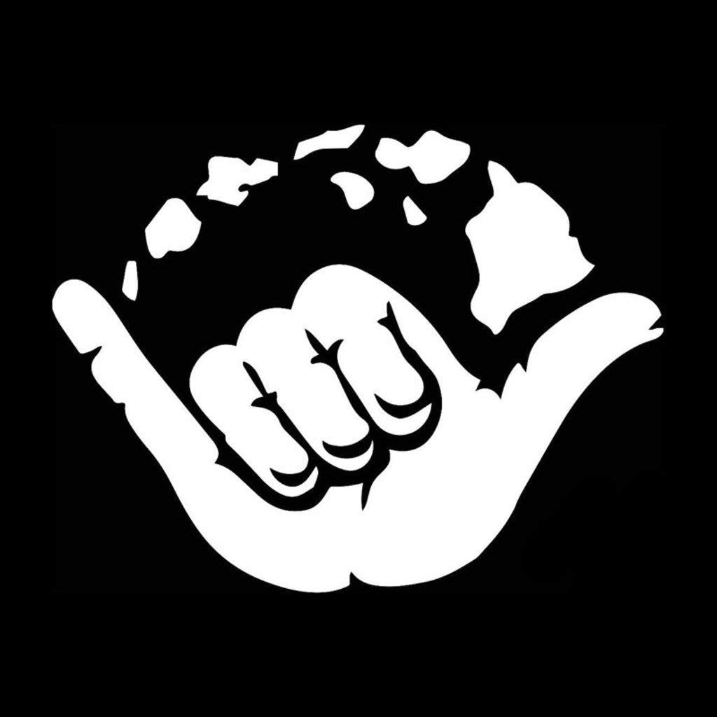 Shaka Hawiian Island Hang Loose Decal Sticker Cars Trucks Vans Walls Laptops Cups  5.5 Inches (White)