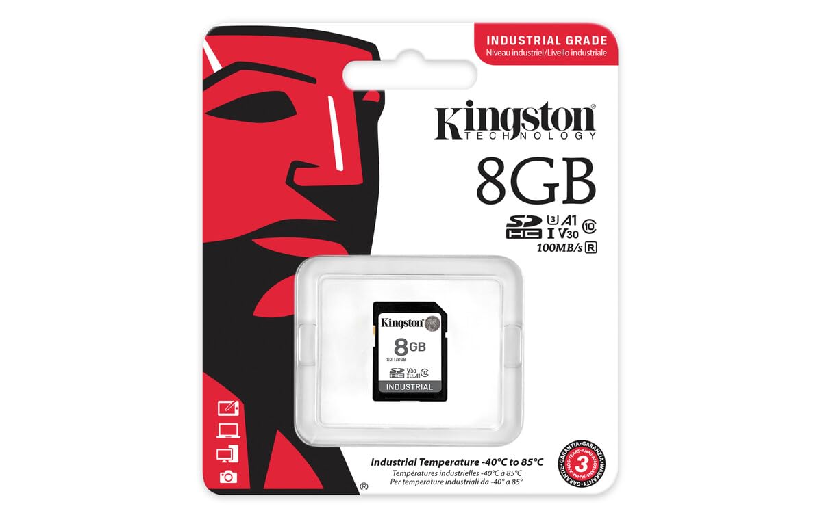 Kingston Industrial Sd Card, Up To 100Mb/S, High Endurance, Uhs I U3 V30 A1, (Sdit/8Gb)