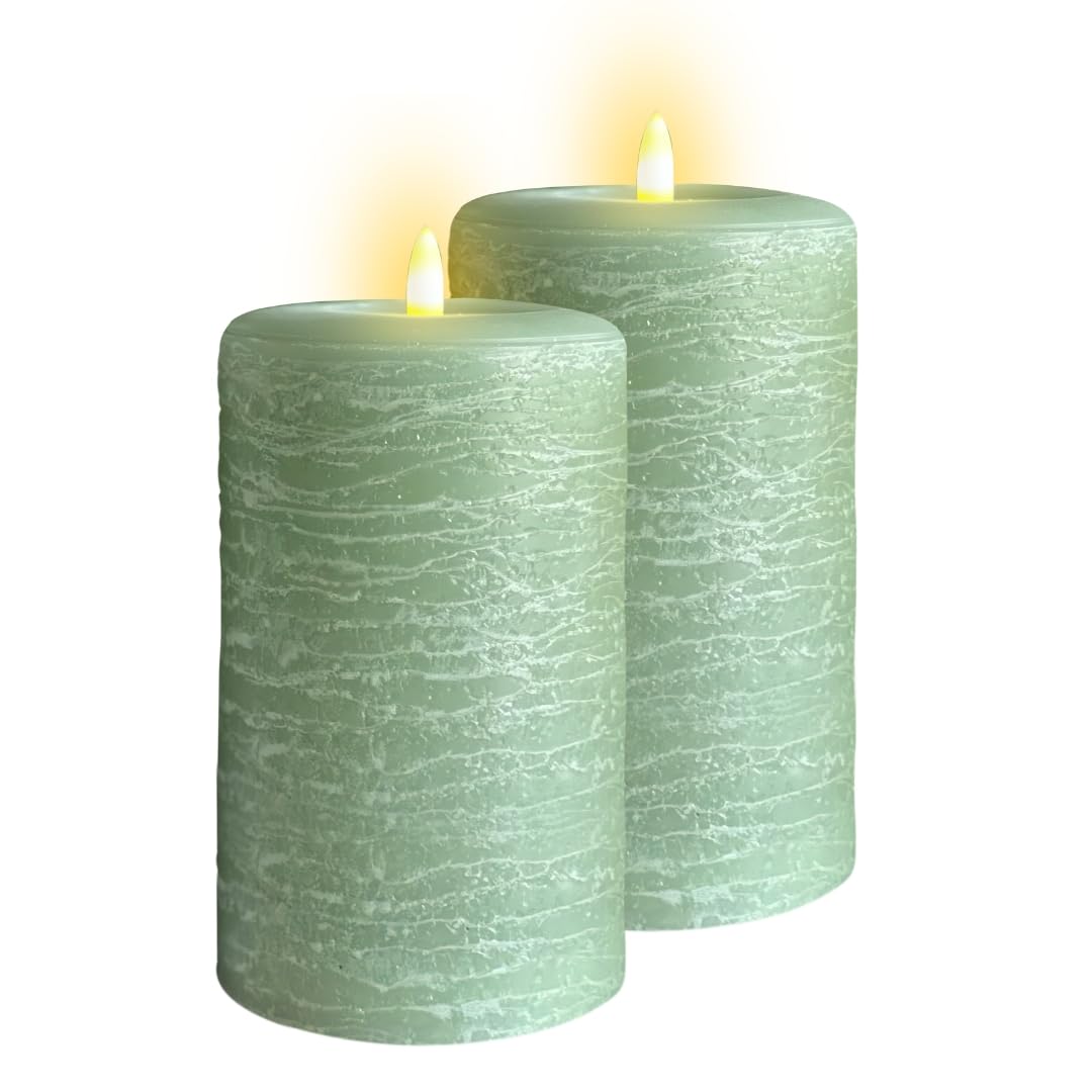 Lumipur Signature Natural Glow Flameless Wax Pillar 2 Pack Led Candle 3.5'' X 7'' Sage Green