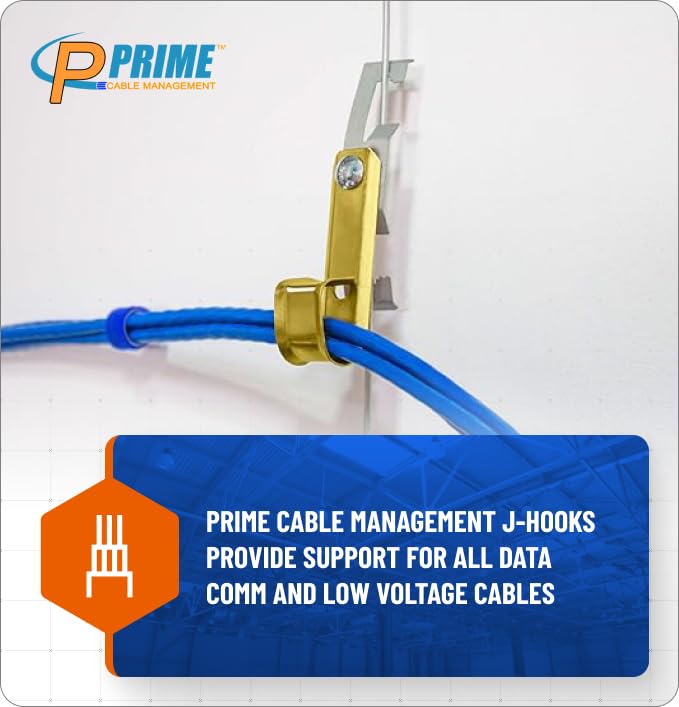Prime Cable Management 3/4 Heavy Duty Metal Cable & Wire Support Batwing J Hook Hangers With Bat Wing Clip For Attaching Ceiling