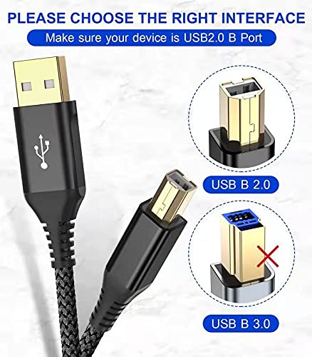 Sweguard Printer Cable 10Ft, Usb 2.0 Printer Cable Usb A To Usb B Cable, High Speed Nylon Braided Scanner Printer Cord For Hp Ca