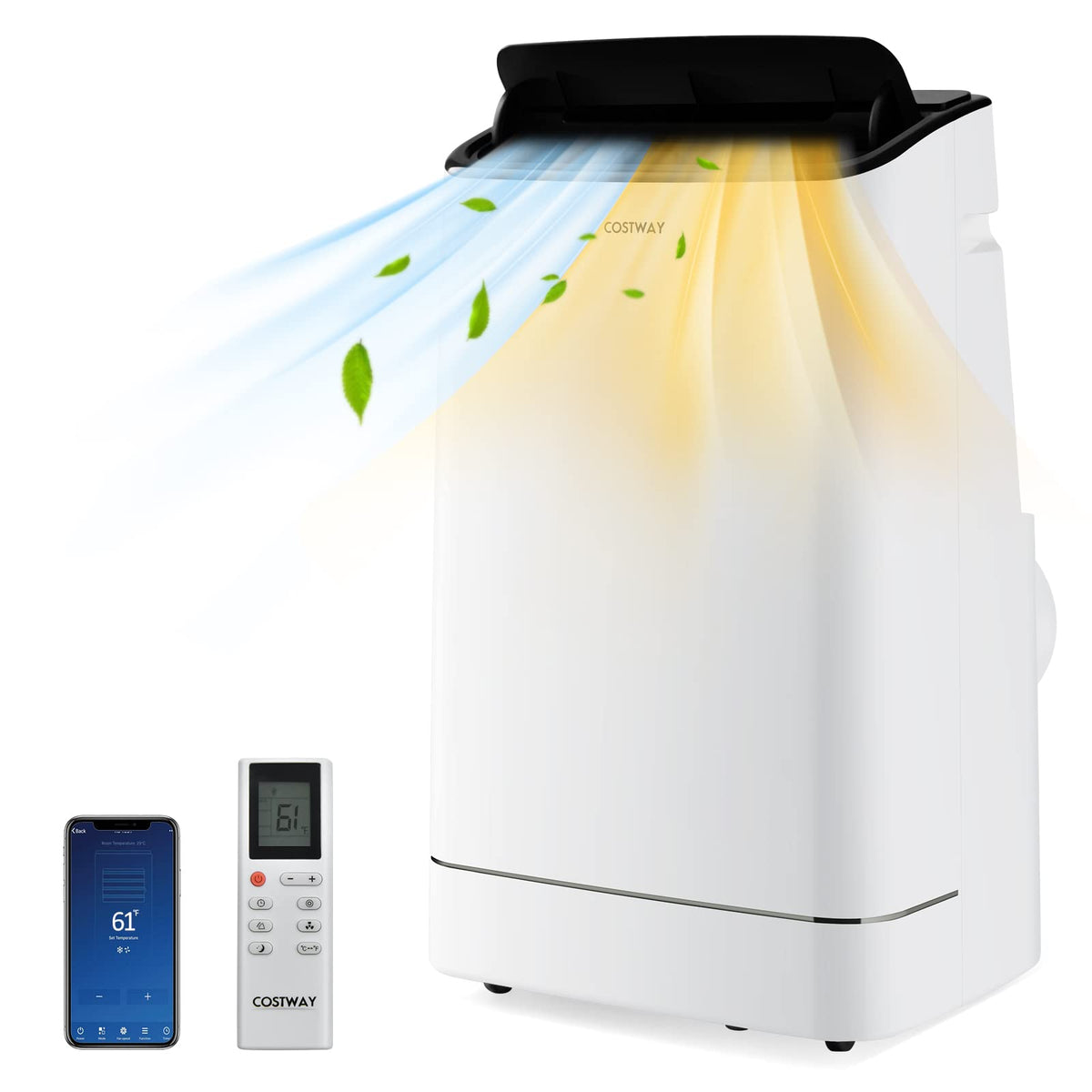 Costway 15000 Btu Portable Air Conditioner, With Heat, Auto Swing 4 In 1 Ac Unit For Rooms Up To 800 Sq.Ft, With Built In Dehumidifier, 24H Timer, Remote Control/App Control & Window Kit