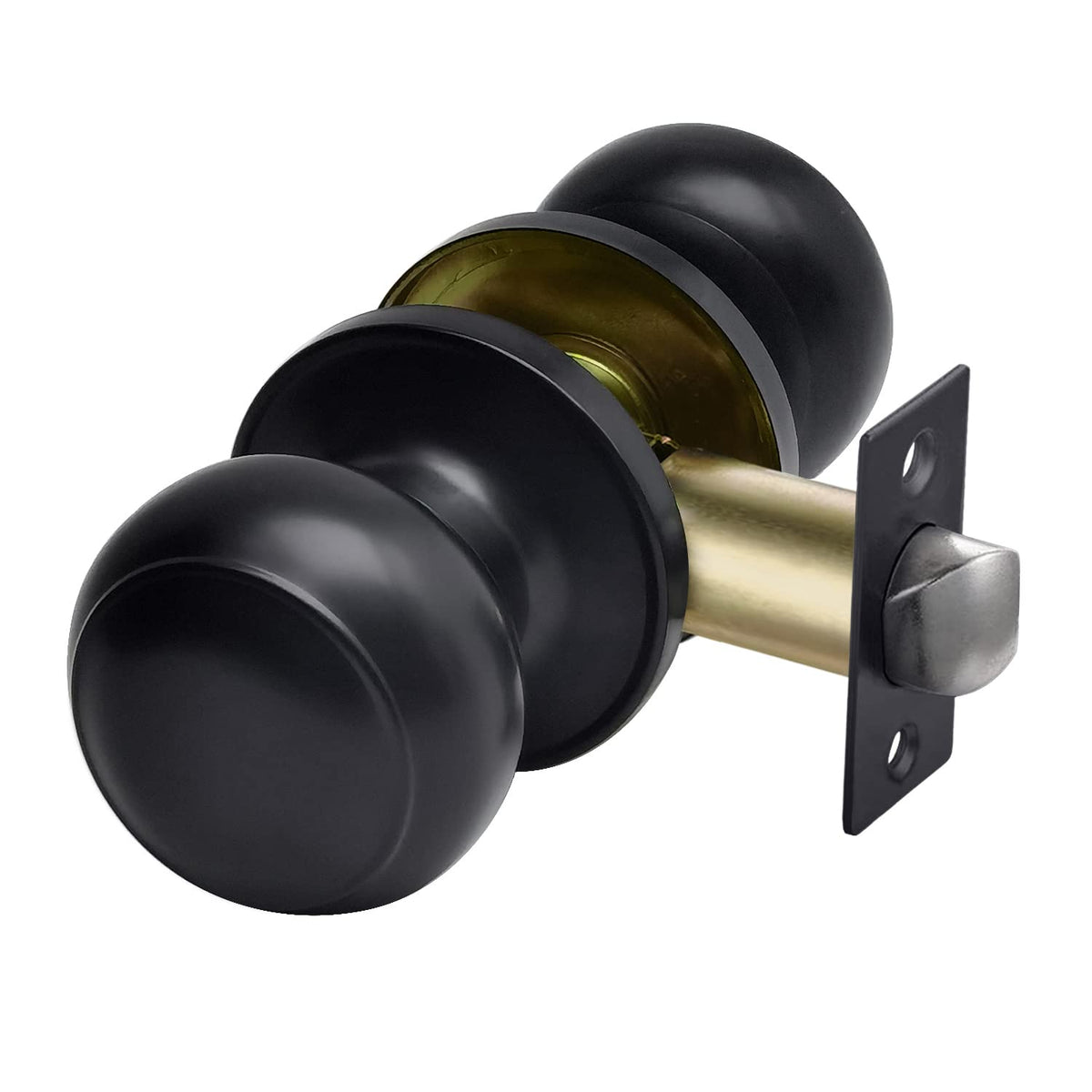 Cml Hardware Matte Black Passage Door Knob, Interior Door Lock For Hallway Closet, No Locking, Keyless Round Ball Handle