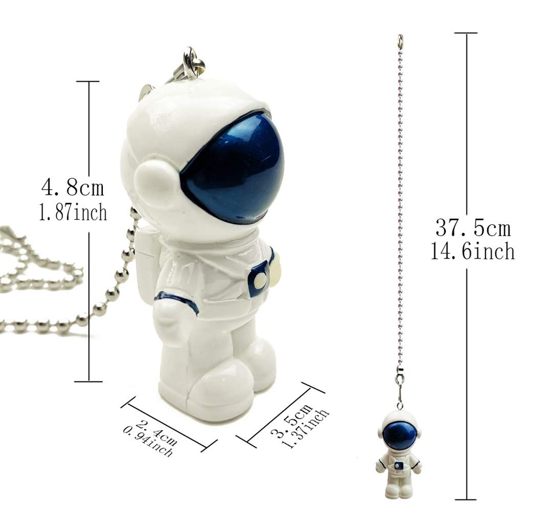 Hyamass 12 Inch Mini Blue Spaceman Charm Pendant Ceiling Fan Danglers Fan Pulls Chain Extender With Ball Chain Connector