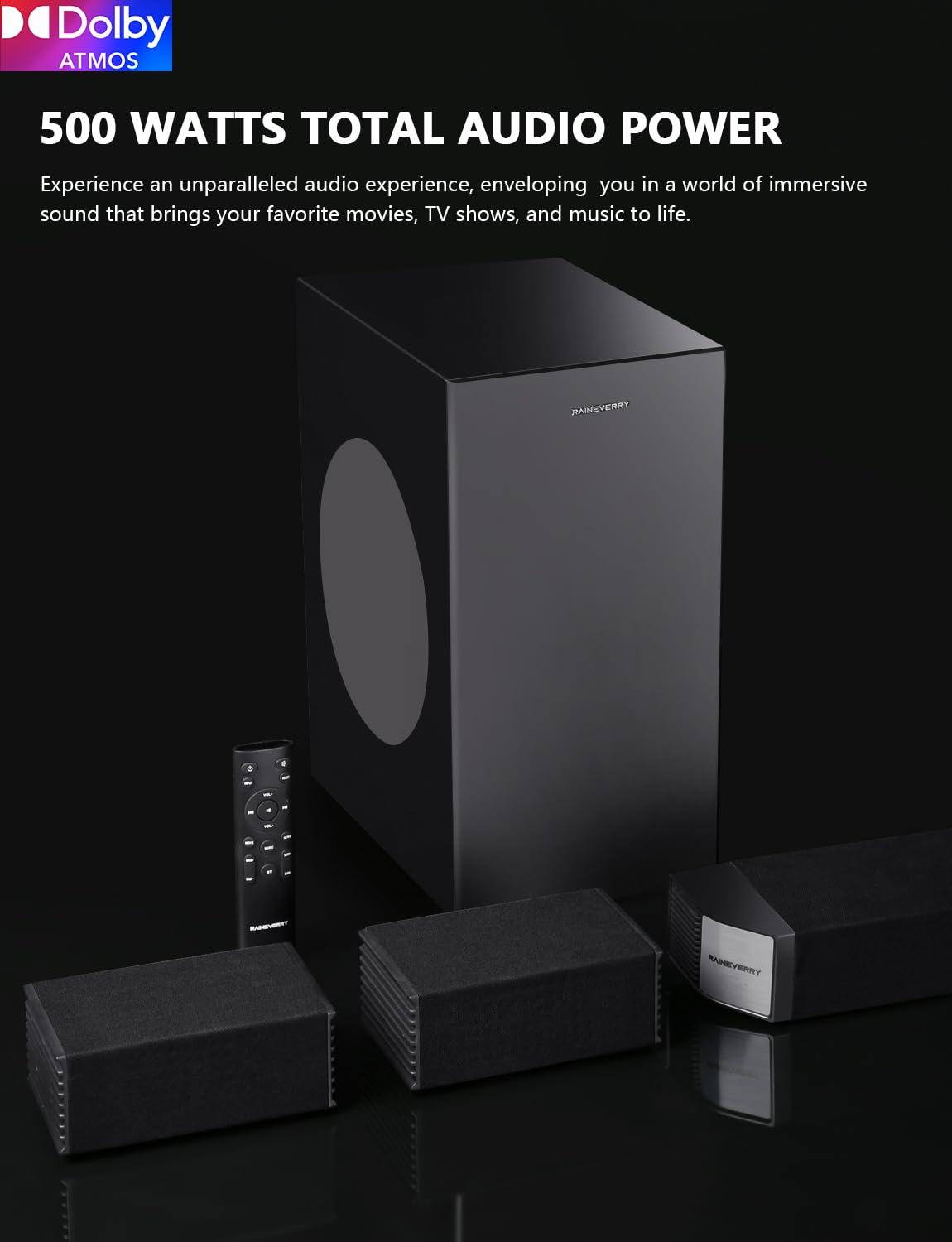 Raineverry 5.1.2 Premium Dolby Atmos Soundbar With Wireless Subwoofer, Bluetooth 5.1, Hdmi & Optical   Works With 4K & Hd Tvs