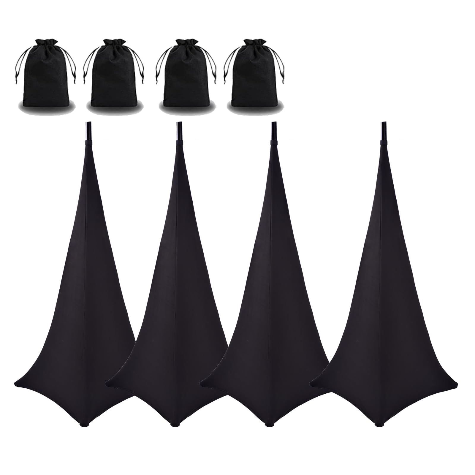 4 Pack Speaker Stand Cover Tripod Scrim, DJ Speaker Stand Scrim Tripod Cover with 360 Degree Coverage (Black-Four Pack)