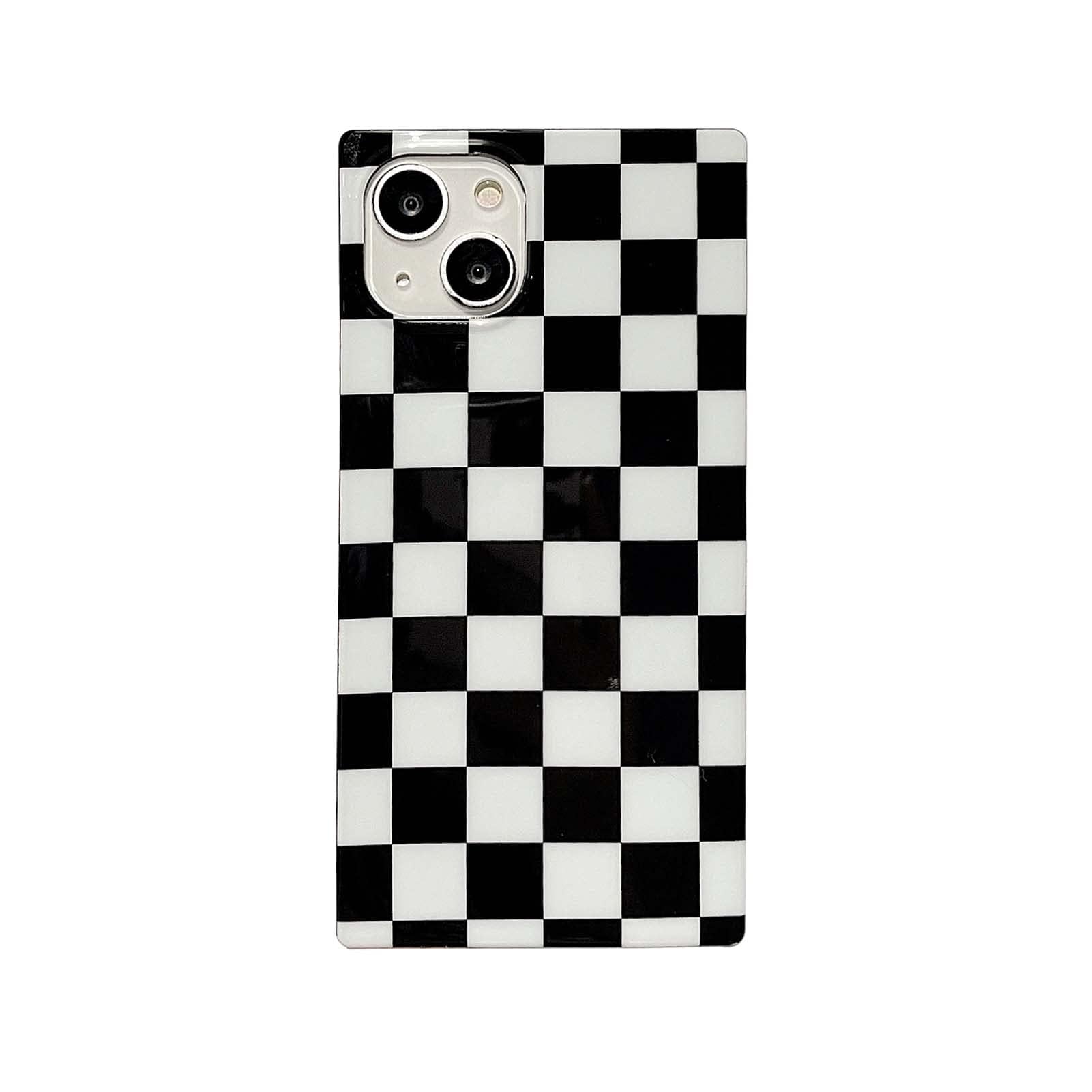 Rectangle Checkered Phone Case For Iphone 13 Pro Black White Grids Plaid Checkerboard Slim Soft Classic Trunk Design Strong Shoc