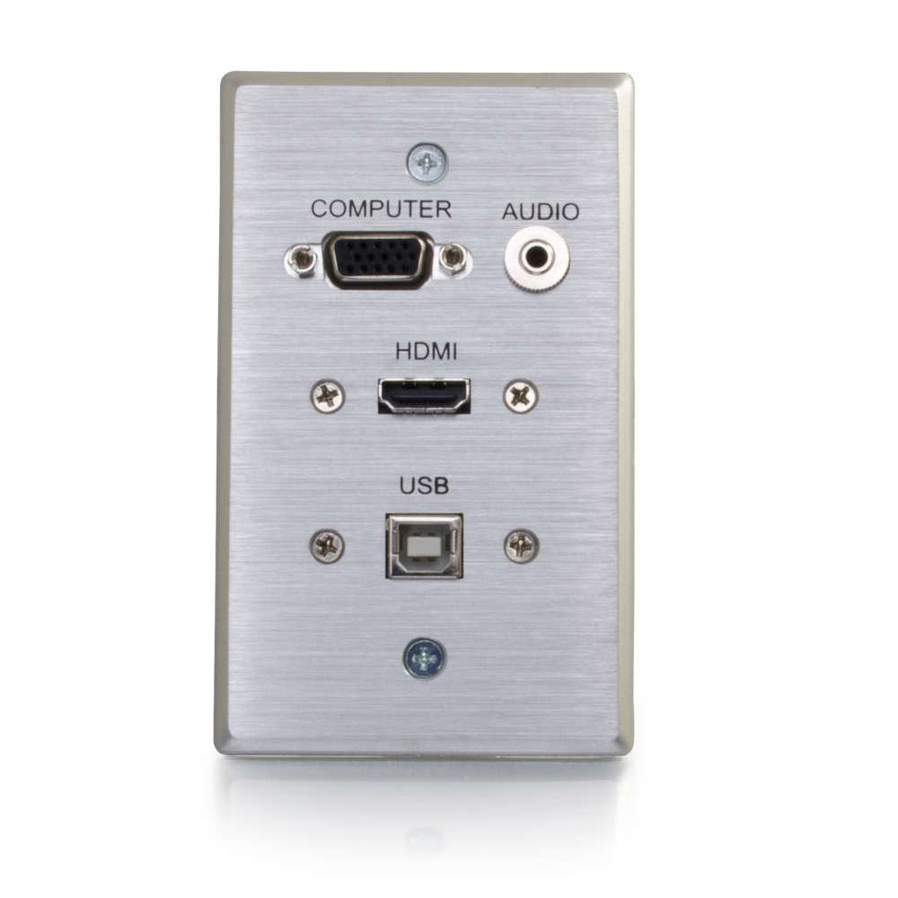 C2G 39707 Hdmi, Vga, 3.5Mm Audio And Usb Pass Through Single Gang Wall Plate, Aluminum