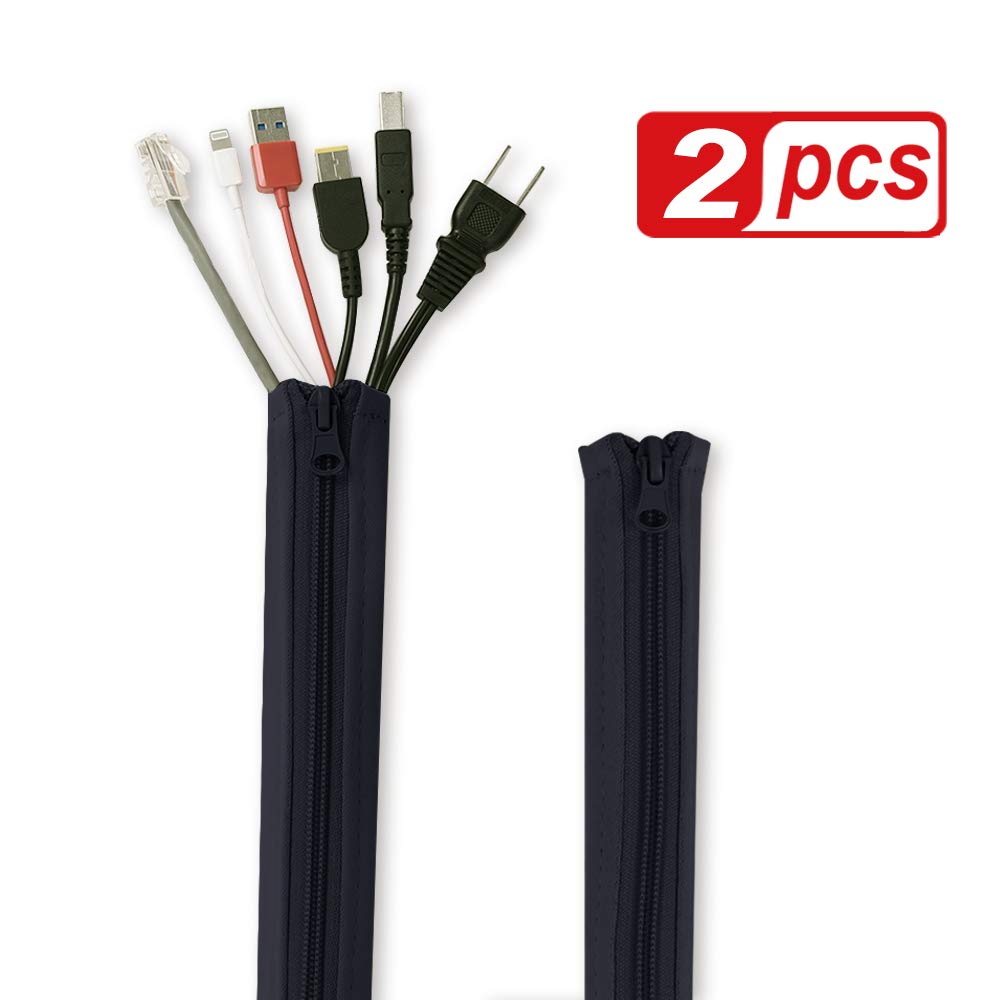 Computer Cord Management Sleeve System   Adjustable Cord Sleeves Wire Cover Concealer Wrap With Zipper, Durable Tidy Cord Keeper