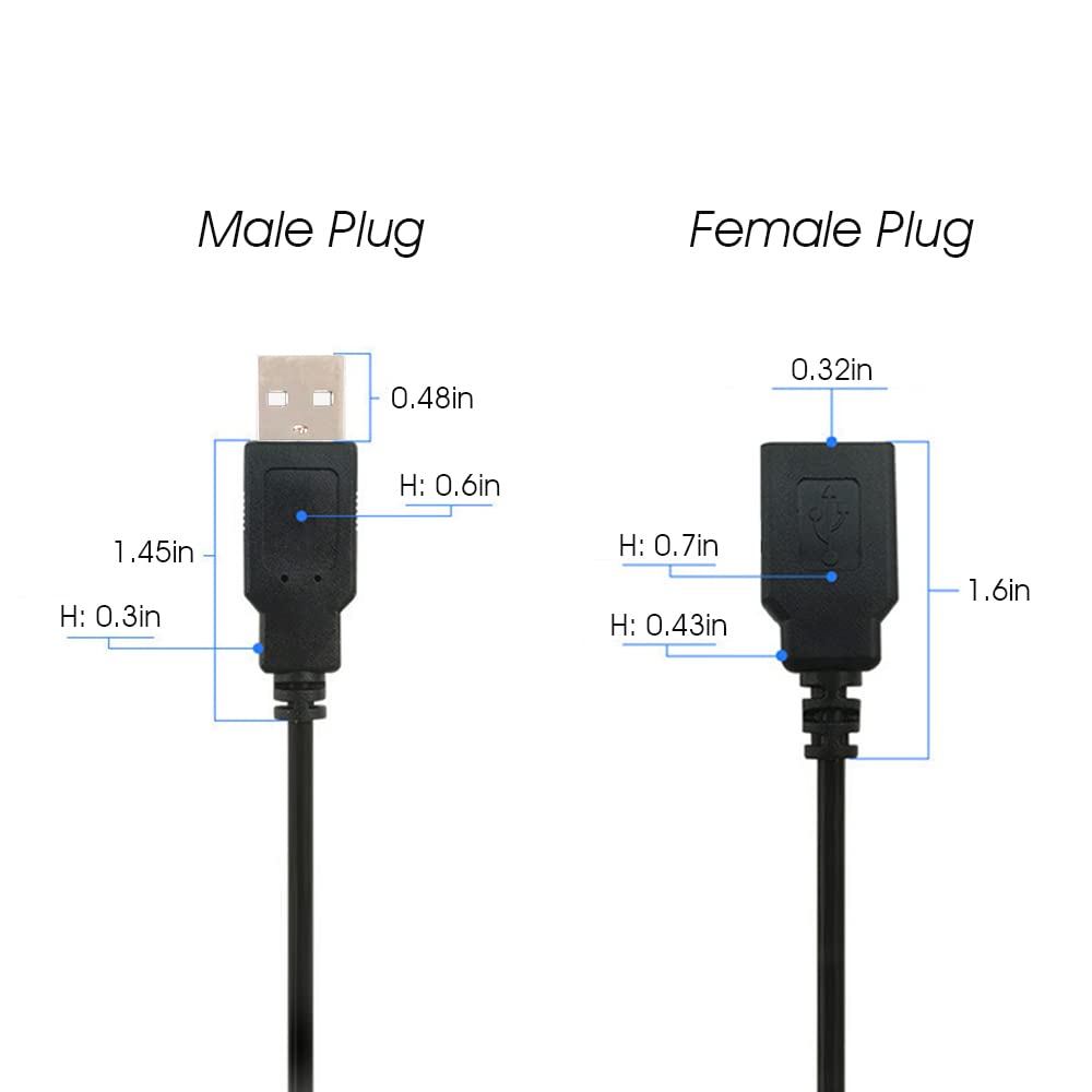 Ksopuert 2Pcs Usb A Male & Female Plug Aluminum Foil Shielded Twisted Pair Bare Wire Open End Cable 3.3Ft(100Cm) 4 + 1Cores Powe