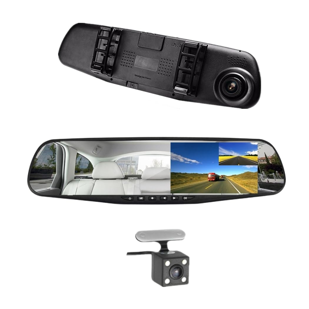 Car Dvr Rear View Mirror Video Recroder 4.3'' Inch Back Up Car Camera Dual Lens Cam Night Vision Front And Rear Backup Reverse S
