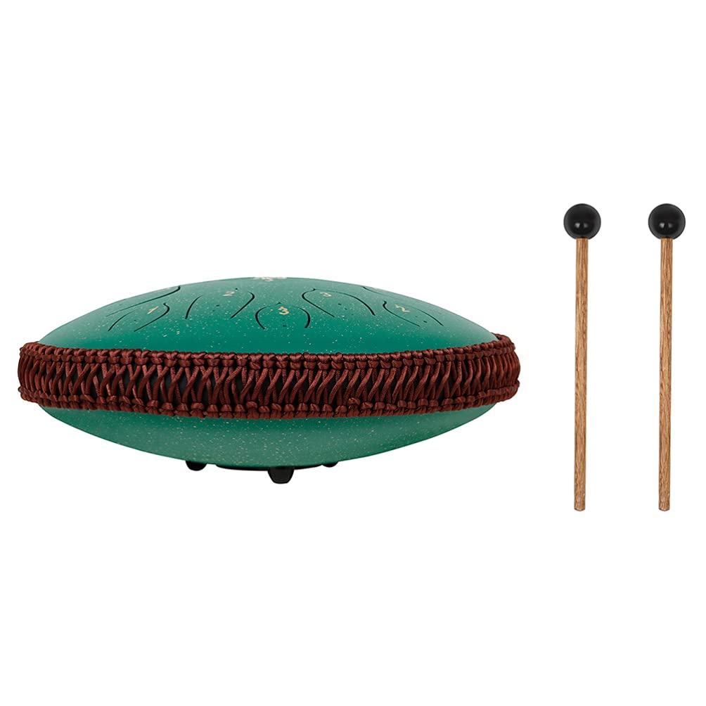 Excluzo Steel Tongue Drum 15 Notes Ethereal Drum Hand Pan Drum With Drumstick Percussion Instrument Green