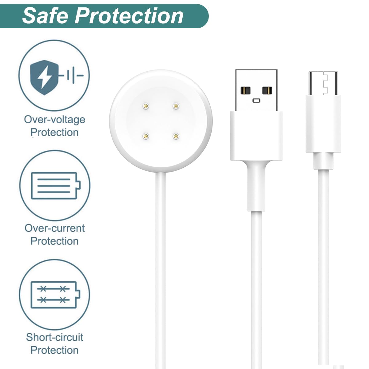 Charger For Google Pixel Watch 2 & 3, Replacement Usb-A/C Charging Cable Cord For Smart Watch (3.3Ft/1M) (White)