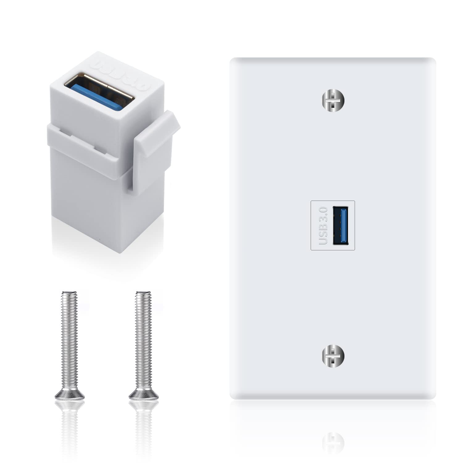 Poyiccot Usb 3.0 Wall Plate, 1Port Usb 3.0 Keystone Jack Outlet Wall Plate For Mount Socket Face Plate Panel Cover, Usb 3.0 Fema